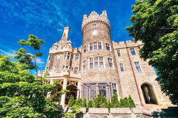 Toronto, Ontario, Canada-9 June, 2019: Historic house museum of Casa Loma, Gothic Revival style mansion, garden, and upscale gourmet restaurant in midtown Toronto