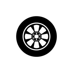 Fototapeta premium Car wheel icon. Black silhouette. Vector drawing. Isolated object on white background. Isolate.