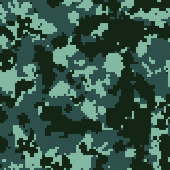 Seamless fashion digital pixel navy blue dark camouflage pattern vector