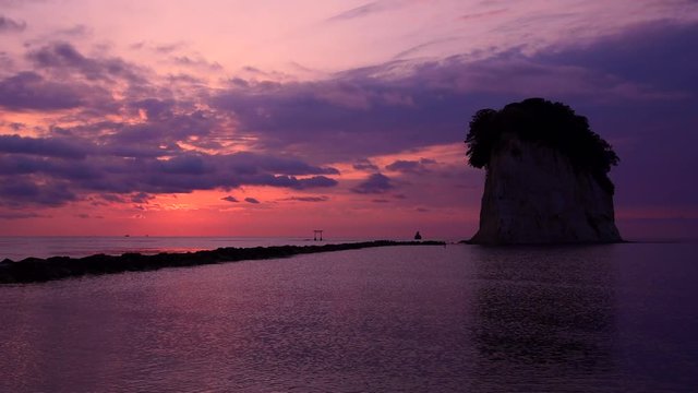 Mitsuke island and sunrise above sea, Suzu, Ishikawa Prefecture, Japan