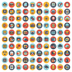 Set vector icons with elements for mobile concepts and web apps. Business and marketing, programming, data management, internet connection, social network, computing, information. Vector