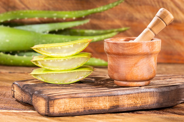 Slice Aloe Vera a very useful herbal medicine for skin care and hair care.