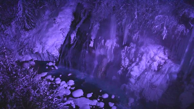 Aerial view of Whitebeard waterfall, Biei, Hokkaido, Japan