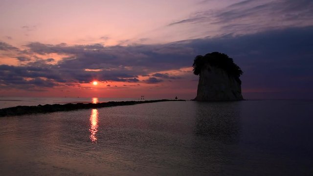 Mitsuke island and sunrise above sea, Suzu, Ishikawa Prefecture, Japan