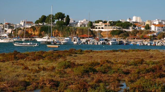 Close-up shot of the beautiful Estuary and fishing village of Alvor, situated in The Algarve, Portugal