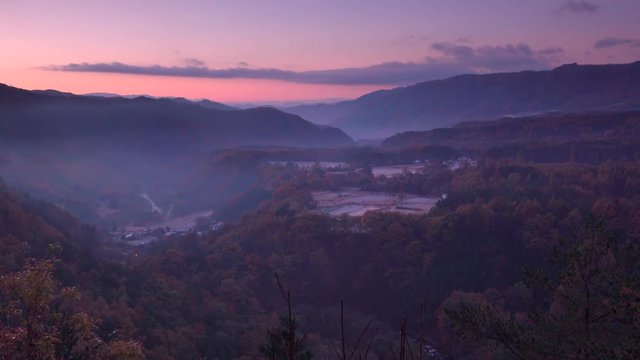 Kaida Kogen at sunrise in autumn, Japan