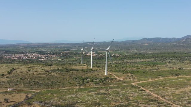 Green energy wind turbines France the corbieres aerial sunny day renewable technology
