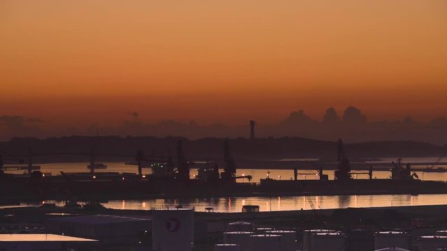High angle shot of Onahama Port at dawn, Iwaki, Fukushima