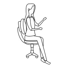 elegant businesswoman with houseplant seated in office chair