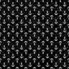 Seamless black and white grunge naval anchor pattern vector