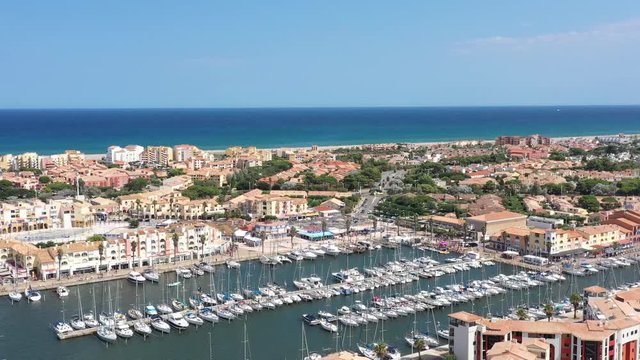 Port Leucate aerial view leisure boats marina vacation seaside resort France sunny day 