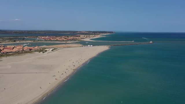 Mediterranean sea coast Leucate harbor vacation France aerial  sandy beach 