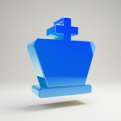 Volumetric glossy blue Chess King icon isolated on white background.