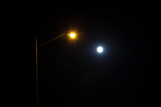 Night Street Light and Moon