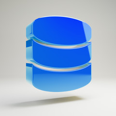 Volumetric glossy blue Database icon isolated on white background.