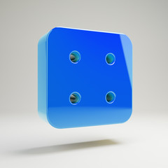Volumetric glossy blue Dice Four icon isolated on white background.