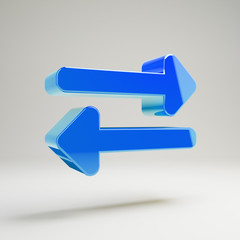 Volumetric glossy blue Exchange icon isolated on white background.