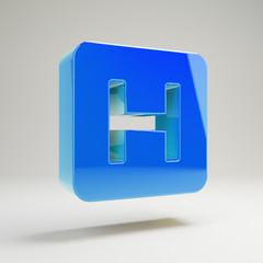 Volumetric glossy blue Hospital icon isolated on white background.