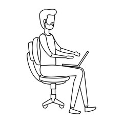 Fototapeta na wymiar elegant businessman using laptop seated in office chair