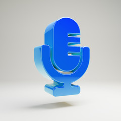 Volumetric glossy blue Microphone icon isolated on white background.