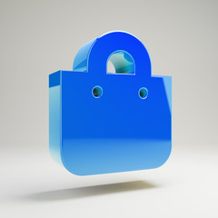 Volumetric glossy blue Shopping Bag icon isolated on white background.