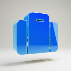 Volumetric glossy blue suitcase icon isolated on white background.