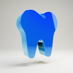 Volumetric glossy blue tooth icon isolated on white background.