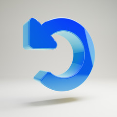 Volumetric glossy blue undo icon isolated on white background.