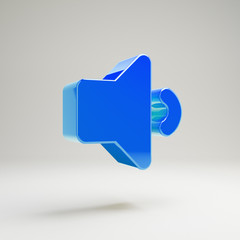 Volumetric glossy blue volume down icon isolated on white background.