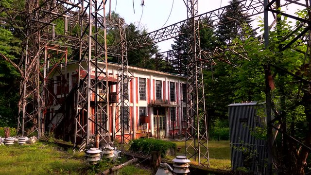 View of old coal mine building, Mitaka City, Hokkaido, Japan