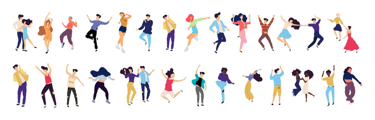 Crowd of young people dancing at club. Big set of characters having fun at party. Flat colorful vector illustration. - Vector - obrazy, fototapety, plakaty