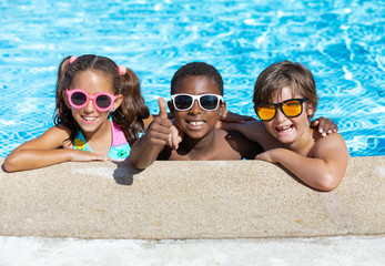 kids smiling and happy at the pool - 281709483