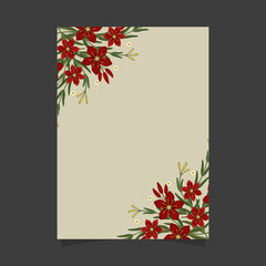 Common size of floral greeting card and invitation template for wedding or birthday anniversary, Red cyrtanthus elatus flowers wreath ivy style with branch and leaves.