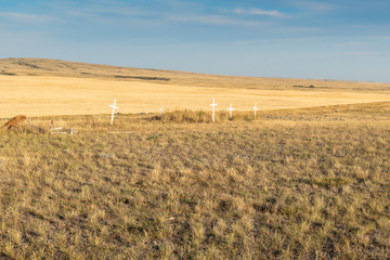 Unmarked Graves at a Prairie Hill Top Cemetery near Orion, Alberta, Canada