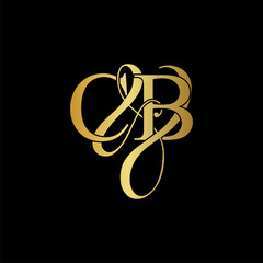 Initial letter C & B CB luxury art vector mark logo, gold color on black background.