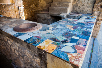 Kitchens in the houses of the ancient city of Pompeii