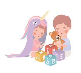 Isolated baby boy and girl design