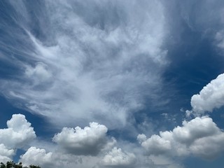 Beautiful white clouds with blue sky.Color shade gradient from white to blue for background wallpaper. 
