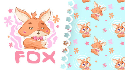 Nice hand drawn fox and pattern background