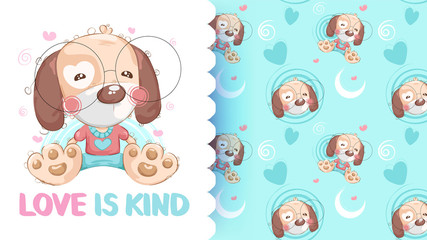 Cute drawing of teddy dog with pattern background