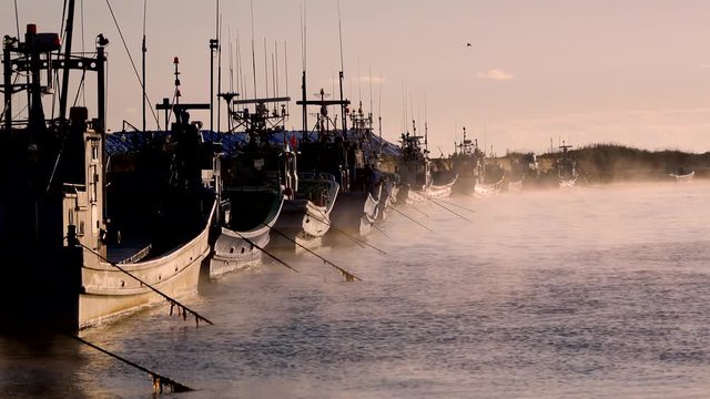 Nakashibetsu fishing port at sunrise, Nakashibetsu, Hokkaido, Japan