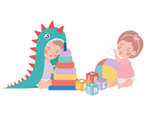 Isolated baby boy and girl design