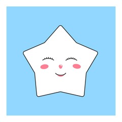 Cute character of fluffy star for the design of childrens wallpapers, patterns, prints, clothes, fabric. Star vector character isolated on pastel blue background.
