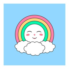 Cute heavenly character for the design of childrens wallpapers, prints for on clothes. Character isolated on blue background.