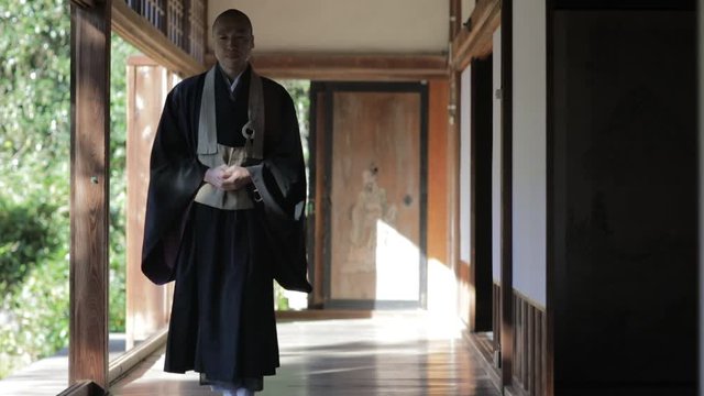 View of walking monk, Kyoto, Japan