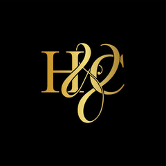 Initial letter H & C HC luxury art vector mark logo, gold color on black background.