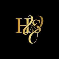 Initial letter H & S HS luxury art vector mark logo, gold color on black background.