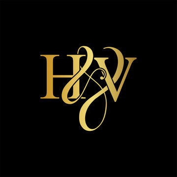 Initial letter H & V HV luxury art vector mark logo, gold color on black background.
