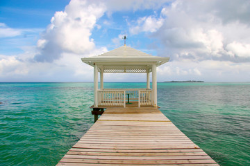 Dock Pier with Gazebo on Caribbean Sea Paradise Bahamas