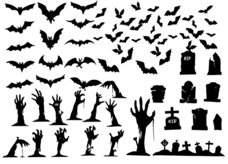 Fototapeten Collection of halloween silhouettes icon ,  elements for halloween decorations, silhouettes, sketch, icon, sticker. Hand drawn vector illustration © 9george